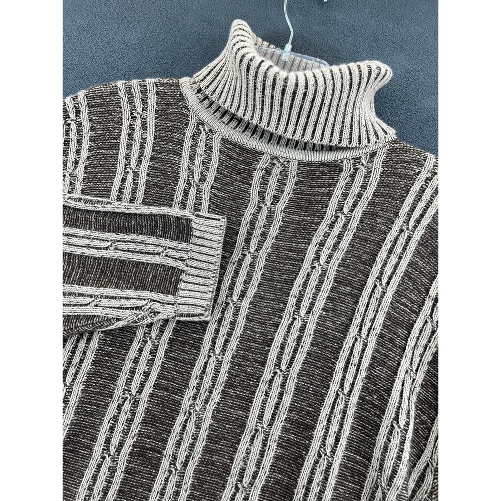 Vintage Koman Sport Mens Brown Tan Cable Knit Turtleneck Sweater Size M Striped